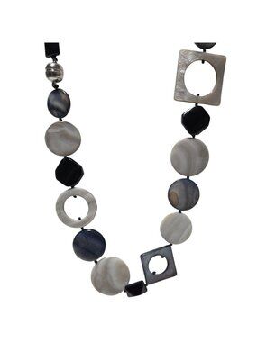 Handmade Necklace Geometric Shell Resin Beads Black Gray Tones Fashion Jewelry